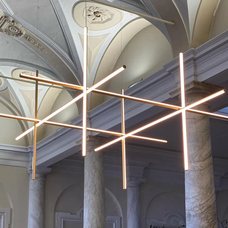 Gridline Kroonluchter LED Aluminium Goud Zwart Woonkamer Eetkamer 3000K 4000K 6000K Modulair Lijnarmatuur Plafondlamp | Sansoti