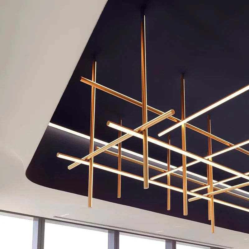Gridline Kroonluchter LED Aluminium Goud Zwart Woonkamer Eetkamer 3000K 4000K 6000K Modulair Lijnarmatuur Plafondlamp | Sansoti