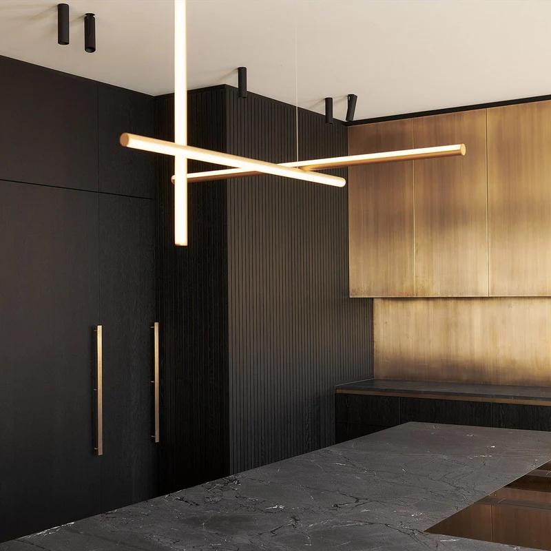 Gridline Kroonluchter LED Aluminium Goud Zwart Woonkamer Eetkamer 3000K 4000K 6000K Modulair Lijnarmatuur Plafondlamp | Sansoti