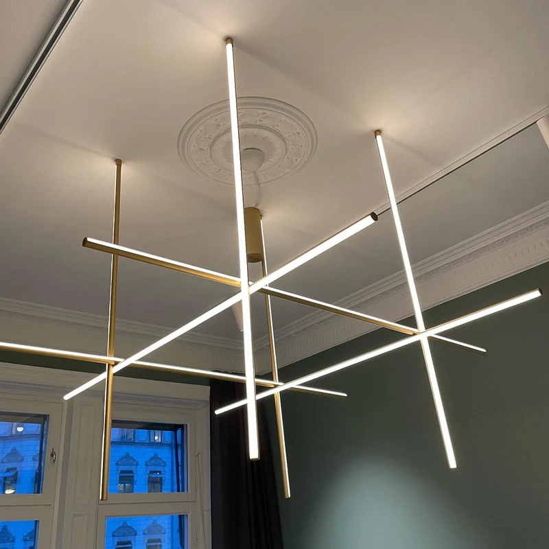 Gridline Kroonluchter LED Aluminium Goud Zwart Woonkamer Eetkamer 3000K 4000K 6000K Modulair Lijnarmatuur Plafondlamp | Sansoti