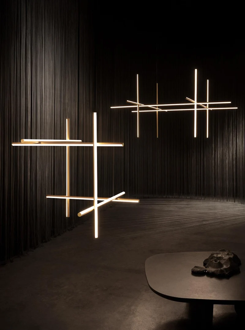 Gridline Kroonluchter LED Aluminium Goud Zwart Woonkamer Eetkamer 3000K 4000K 6000K Modulair Lijnarmatuur Plafondlamp | Sansoti