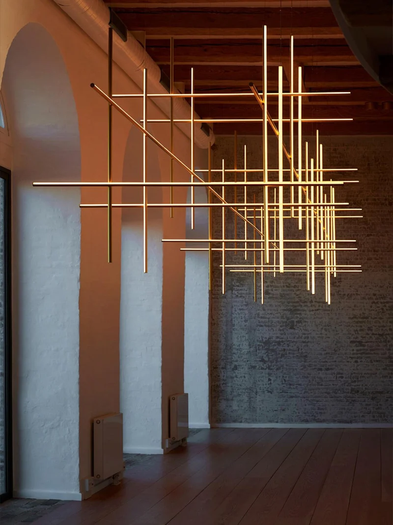 Gridline Kroonluchter LED Aluminium Goud Zwart Woonkamer Eetkamer 3000K 4000K 6000K Modulair Lijnarmatuur Plafondlamp | Sansoti