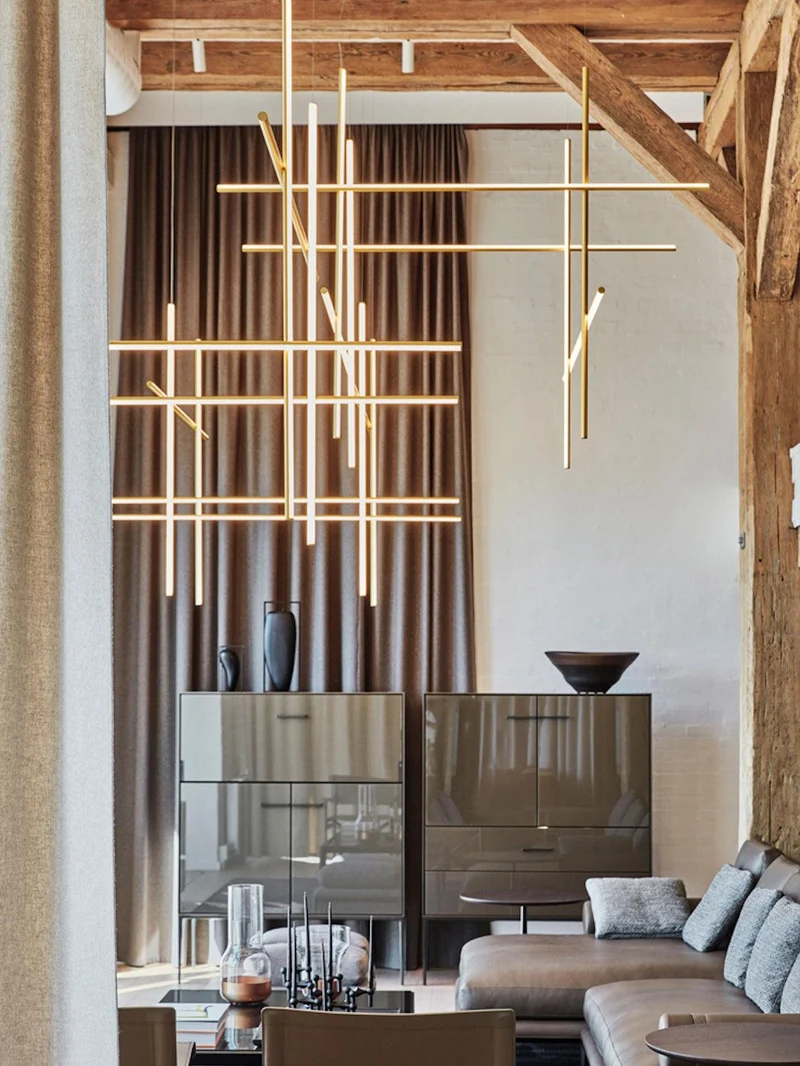 Gridline Kroonluchter LED Aluminium Goud Zwart Woonkamer Eetkamer 3000K 4000K 6000K Modulair Lijnarmatuur Plafondlamp | Sansoti