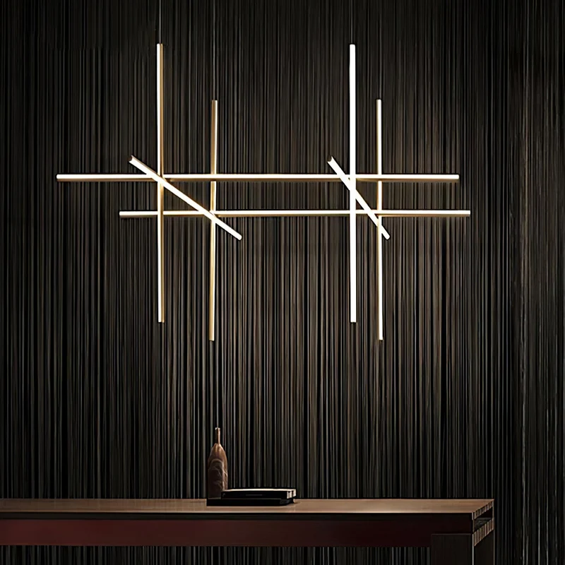 Gridline Kroonluchter LED Aluminium Goud Zwart Woonkamer Eetkamer 3000K 4000K 6000K Modulair Lijnarmatuur Plafondlamp | Sansoti