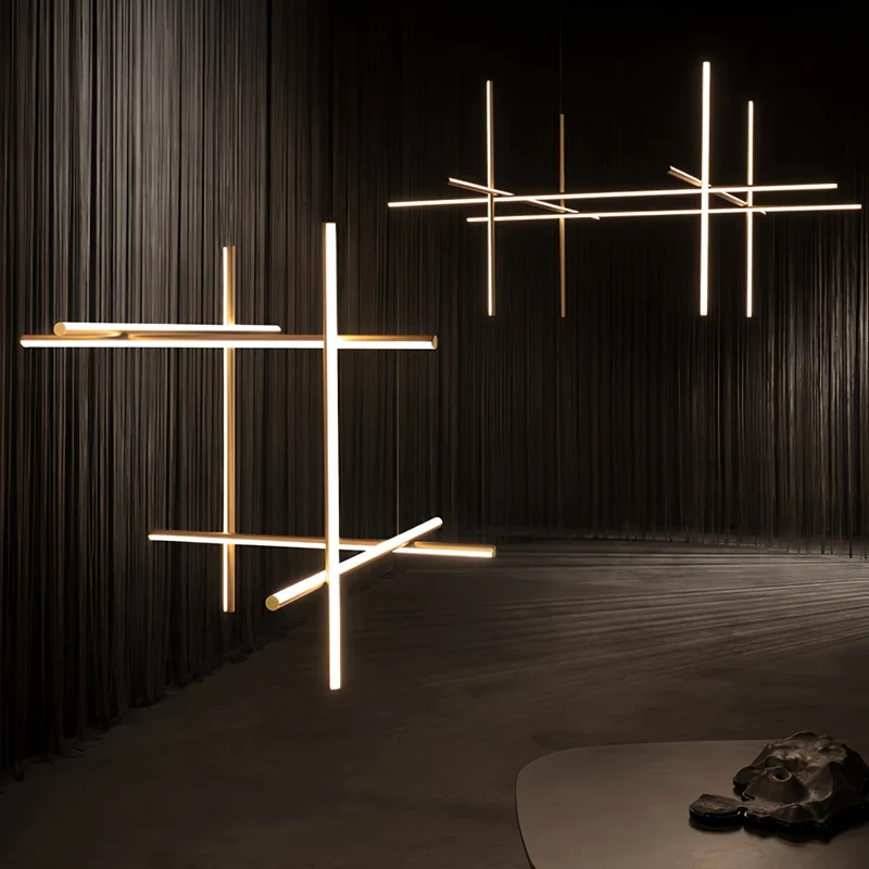Gridline Kroonluchter LED Aluminium Goud Zwart Woonkamer Eetkamer 3000K 4000K 6000K Modulair Lijnarmatuur Plafondlamp | Sansoti