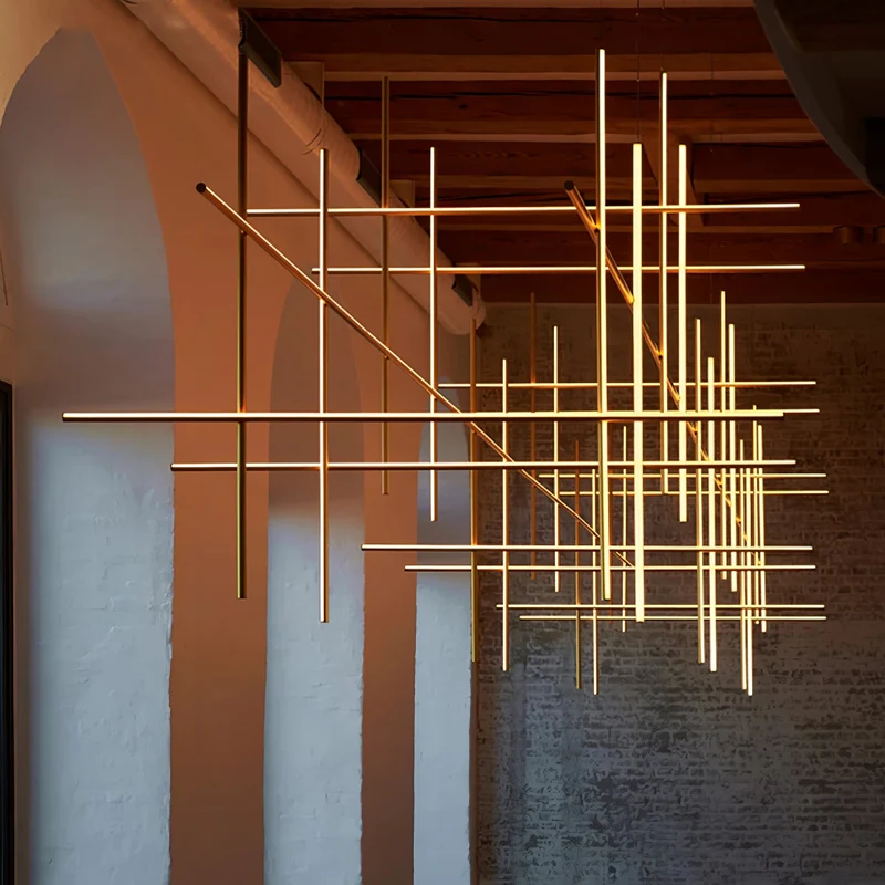 Gridline Kroonluchter LED Aluminium Goud Zwart Woonkamer Eetkamer 3000K 4000K 6000K Modulair Lijnarmatuur Plafondlamp | Sansoti