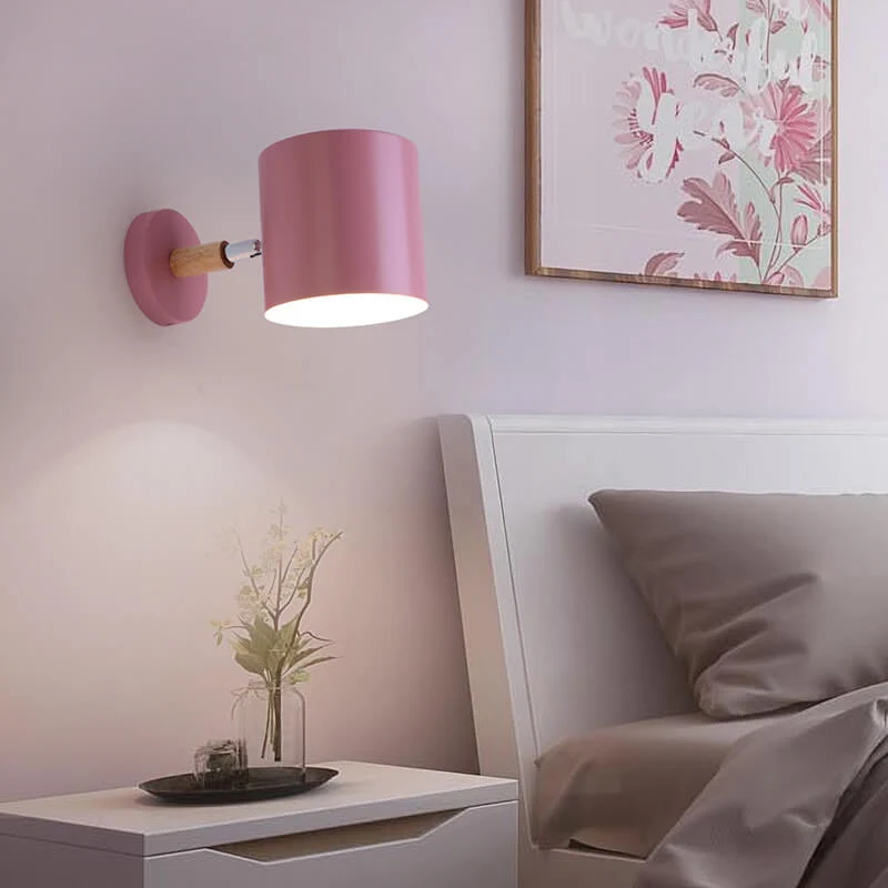 Wandlamp Metaal Hout Verstelbaar Slaapkamer Woonkamer Scandinavisch Macaronkleur E27 Bedlamp Muurlamp | Sansoti