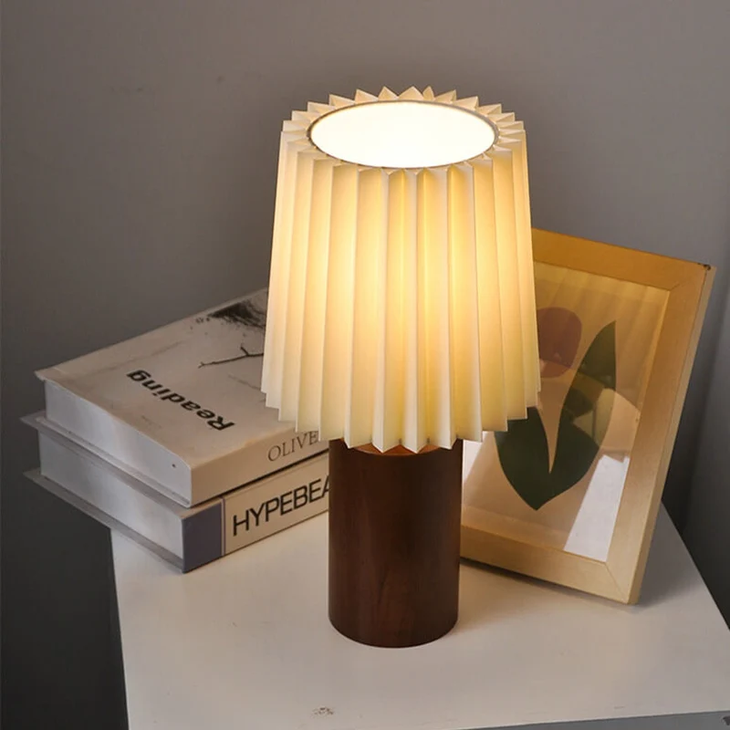 Tafellamp Geplooide Kap Hout Stof 31cm Slaapkamer Woonkamer Nachtkastlamp Bureaulamp Scandinavisch Japandi Retro USB E26 | Sansoti