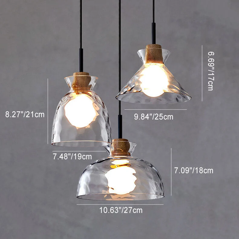 Hanglamp Glas Hout Transparant E26 Woonkamer Slaapkamer Eetkamer Pendellamp Glazen Kap Bell Cone Bowl Industrieel Retro | Sansoti
