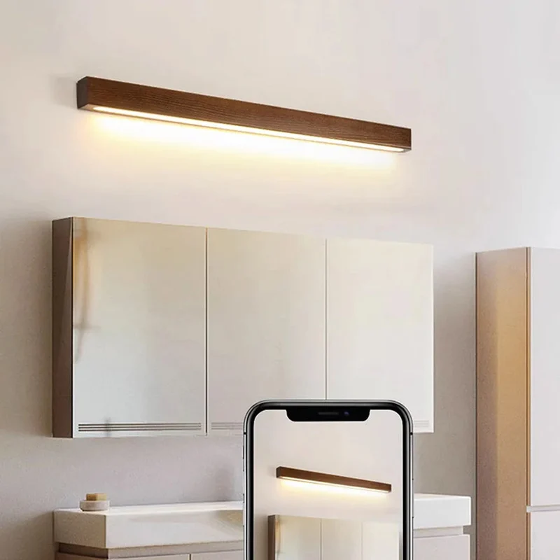 Houten Wandlamp met Spiegel LED Badkamer Slaapkamer Keuken Rond Acrylic | Sansoti