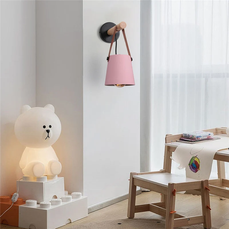 Wandlamp Kegel Hout IJzer Leren Band E27 Industrieel Zwart Wit Woonkamer | Sansoti