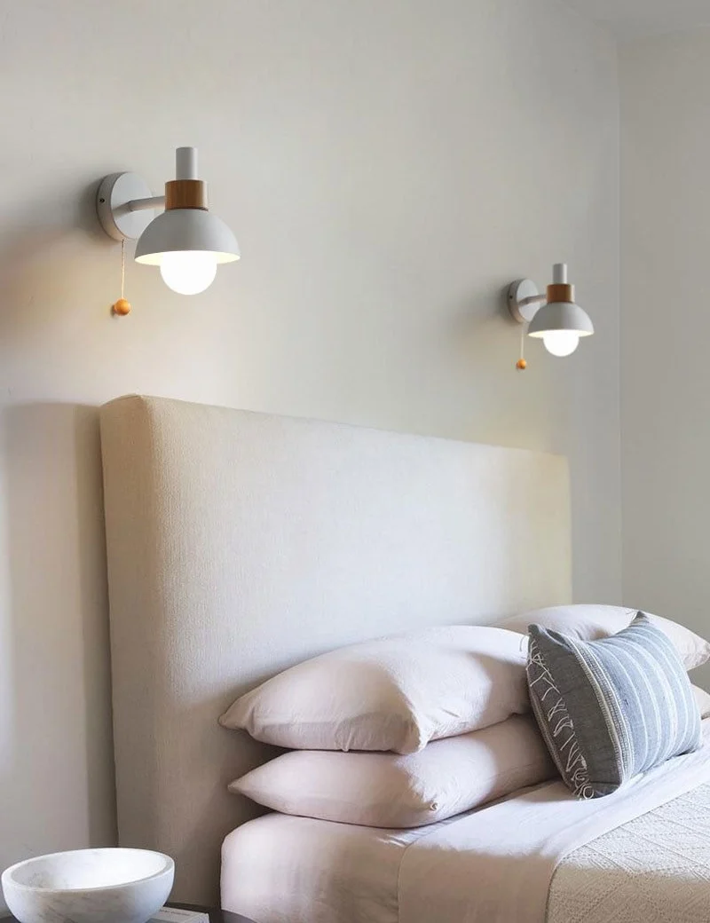 Wandlamp Bolvormig Pastel Aluminium Hout Trekschakelaar E26 Scandinavisch Woonkamer | Sansoti