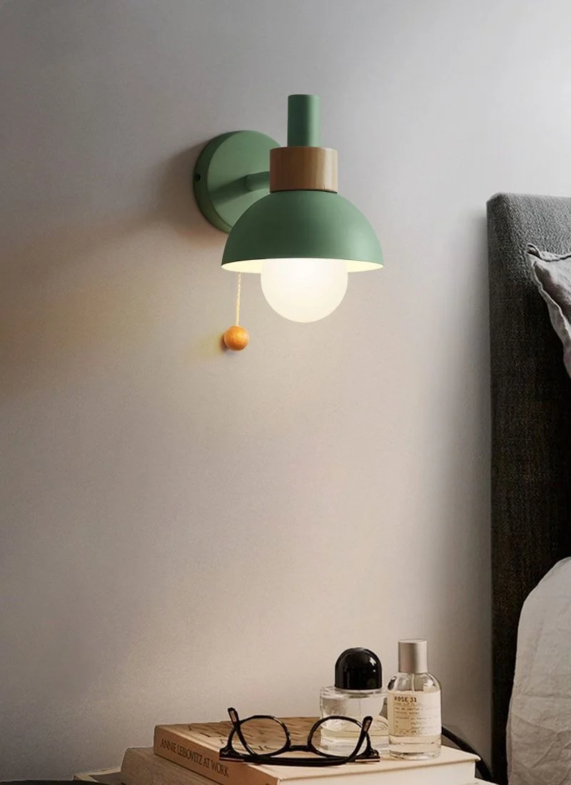 Wandlamp Bolvormig Pastel Aluminium Hout Trekschakelaar E26 Scandinavisch Woonkamer | Sansoti