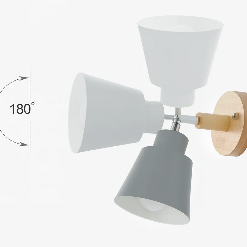 Wandlamp Metaal Hout Trekschakelaar 180° Draaibaar E27 Leeslamp Slaapkamer | Sansoti