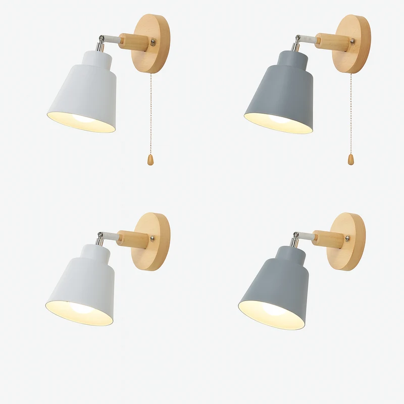 Wandlamp Metaal Hout Trekschakelaar 180° Draaibaar E27 Leeslamp Slaapkamer | Sansoti