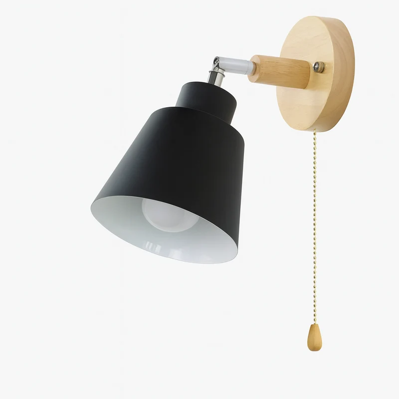Wandlamp Metaal Hout Trekschakelaar 180° Draaibaar E27 Leeslamp Slaapkamer | Sansoti