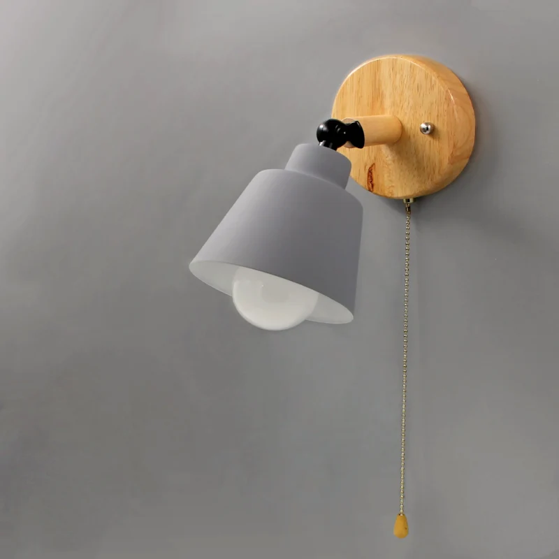 Wandlamp Hout Metaal Trekschakelaar Draaibaar E27 Mid-Century Slaapkamer Woonkamer | Sansoti