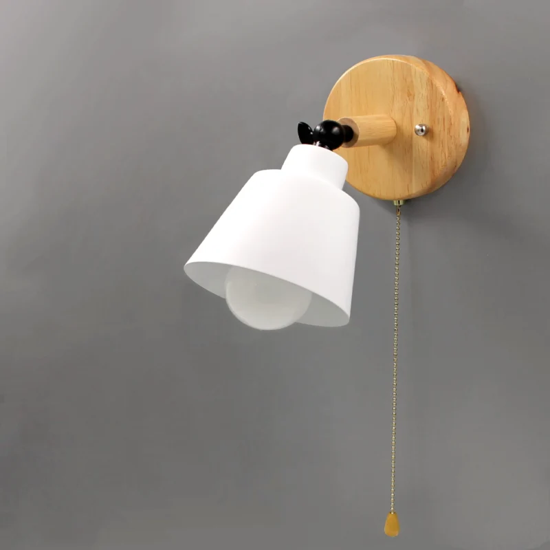 Wandlamp Hout Metaal Trekschakelaar Draaibaar E27 Mid-Century Slaapkamer Woonkamer | Sansoti