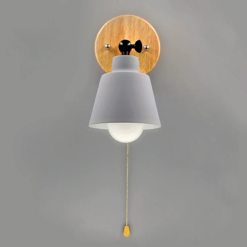 Wandlamp Hout Metaal Trekschakelaar Draaibaar E27 Mid-Century Slaapkamer Woonkamer | Sansoti