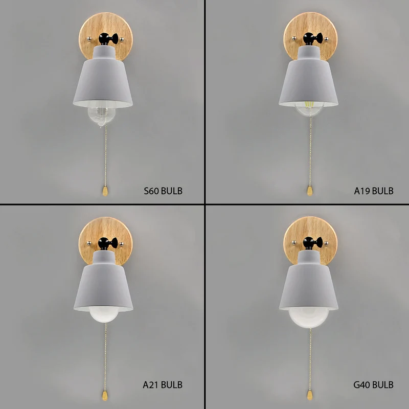Wandlamp Hout Metaal Trekschakelaar Draaibaar E27 Mid-Century Slaapkamer Woonkamer | Sansoti