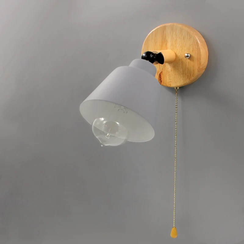 Wandlamp Hout Metaal Trekschakelaar Draaibaar E27 Mid-Century Slaapkamer Woonkamer | Sansoti