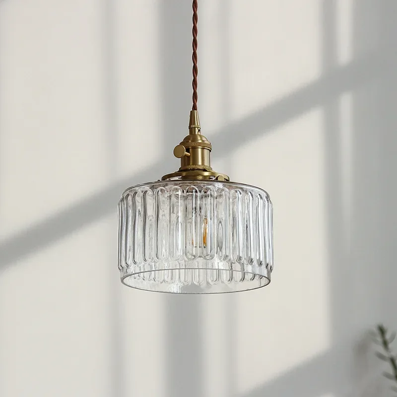 Retro Hanglamp Geribbeld Glas Koper Transparant Grijs E27 Woonkamer Eetkamer Slaapkamer Vintage Industrieel | Sansoti