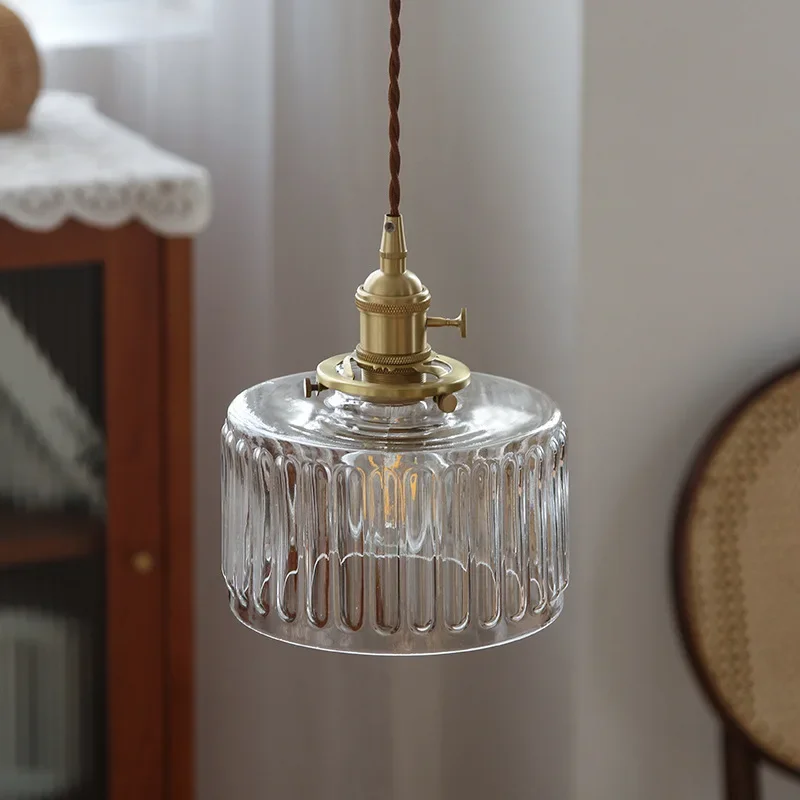 Retro Hanglamp Geribbeld Glas Koper Transparant Grijs E27 Woonkamer Eetkamer Slaapkamer Vintage Industrieel | Sansoti