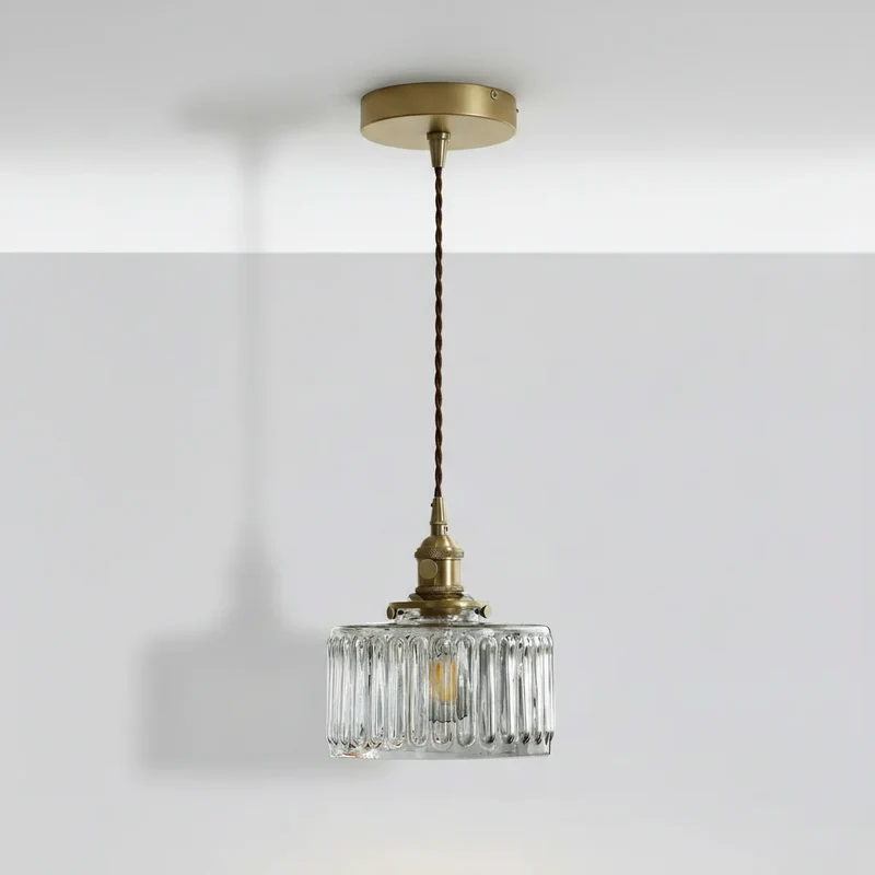 Retro Hanglamp Geribbeld Glas Koper Transparant Grijs E27 Woonkamer Eetkamer Slaapkamer Vintage Industrieel | Sansoti