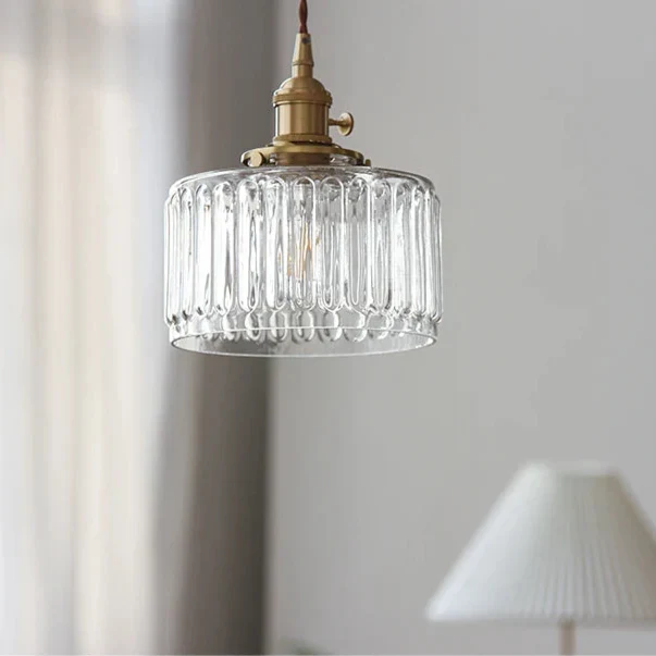 Retro Hanglamp Geribbeld Glas Koper Transparant Grijs E27 Woonkamer Eetkamer Slaapkamer Vintage Industrieel | Sansoti