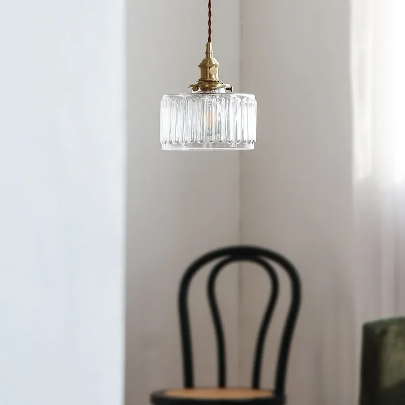 Retro Hanglamp Geribbeld Glas Koper Transparant Grijs E27 Woonkamer Eetkamer Slaapkamer Vintage Industrieel | Sansoti