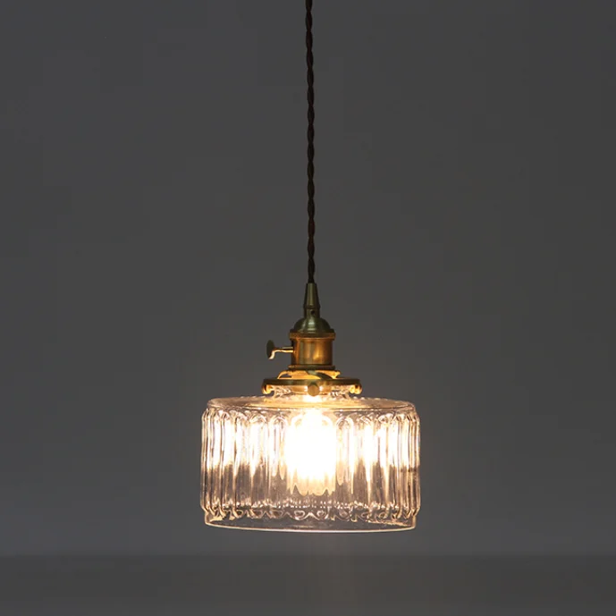 Retro Hanglamp Geribbeld Glas Koper Transparant Grijs E27 Woonkamer Eetkamer Slaapkamer Vintage Industrieel | Sansoti