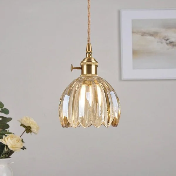 Hanglamp Glas Bloem Japans Retro Metaal 12cm E27 Pendellamp Woonkamer Slaapkamer Sfeervol | Sansoti