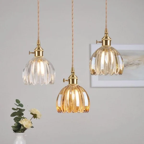 Hanglamp Glas Bloem Japans Retro Metaal 12cm E27 Pendellamp Woonkamer Slaapkamer Sfeervol | Sansoti