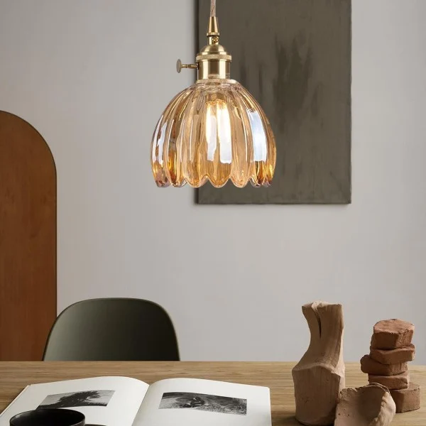 Hanglamp Glas Bloem Japans Retro Metaal 12cm E27 Pendellamp Woonkamer Slaapkamer Sfeervol | Sansoti