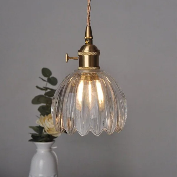 Hanglamp Glas Bloem Japans Retro Metaal 12cm E27 Pendellamp Woonkamer Slaapkamer Sfeervol | Sansoti