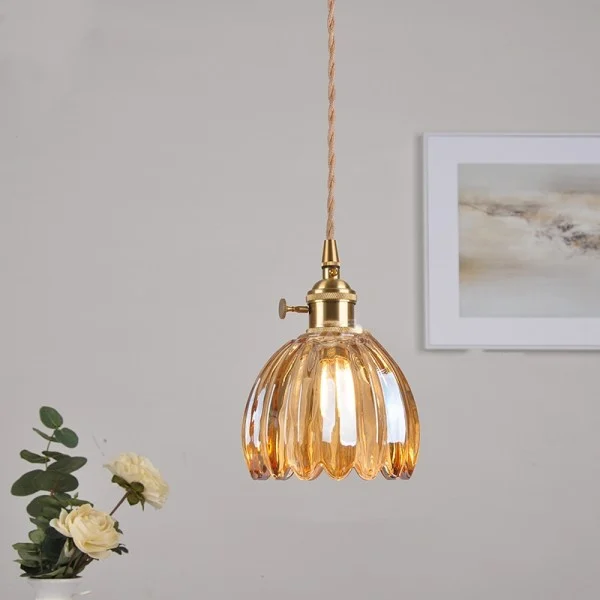 Hanglamp Glas Bloem Japans Retro Metaal 12cm E27 Pendellamp Woonkamer Slaapkamer Sfeervol | Sansoti