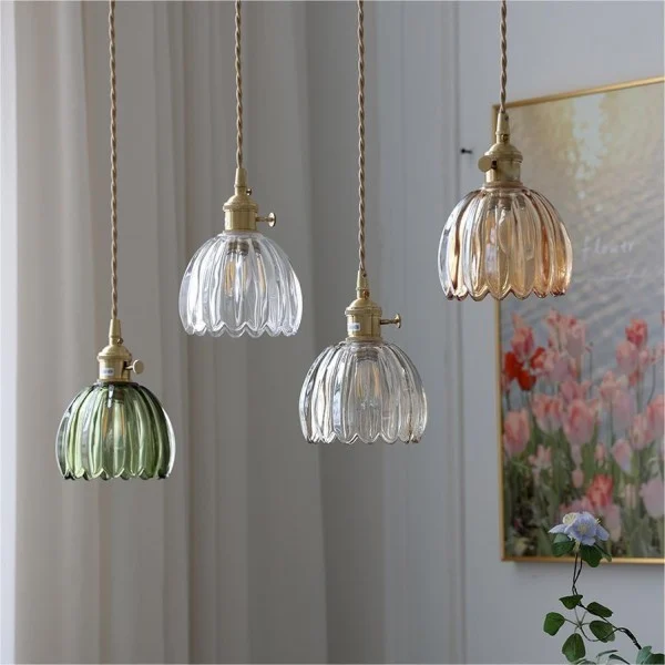 Hanglamp Glas Bloem Japans Retro Metaal 12cm E27 Pendellamp Woonkamer Slaapkamer Sfeervol | Sansoti
