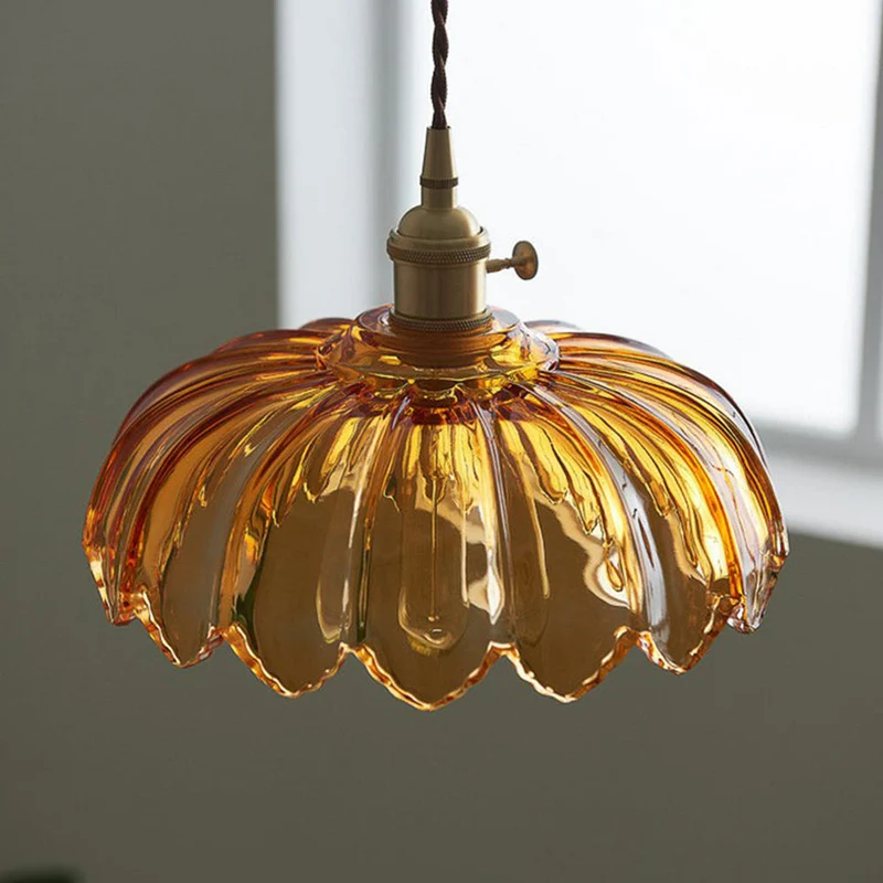 Hanglamp Glas Vintage Bloem Groen Koper 25cm Pendellamp Retro Woonkamer Eetkamer Romantisch | Sansoti