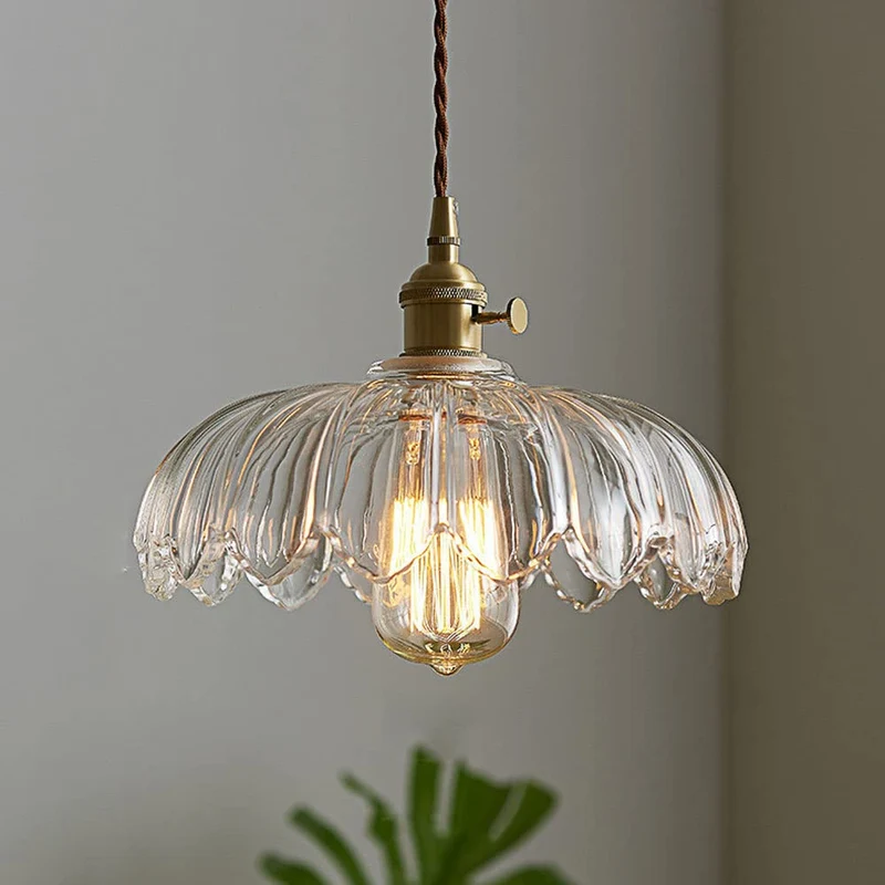 Hanglamp Glas Vintage Bloem Groen Koper 25cm Pendellamp Retro Woonkamer Eetkamer Romantisch | Sansoti