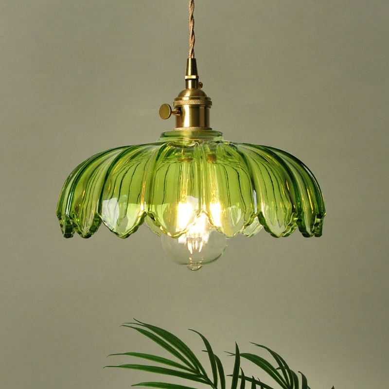 Hanglamp Glas Vintage Bloem Groen Koper 25cm Pendellamp Retro Woonkamer Eetkamer Romantisch | Sansoti