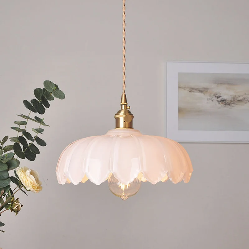 Hanglamp Glas Vintage Bloem Groen Koper 25cm Pendellamp Retro Woonkamer Eetkamer Romantisch | Sansoti