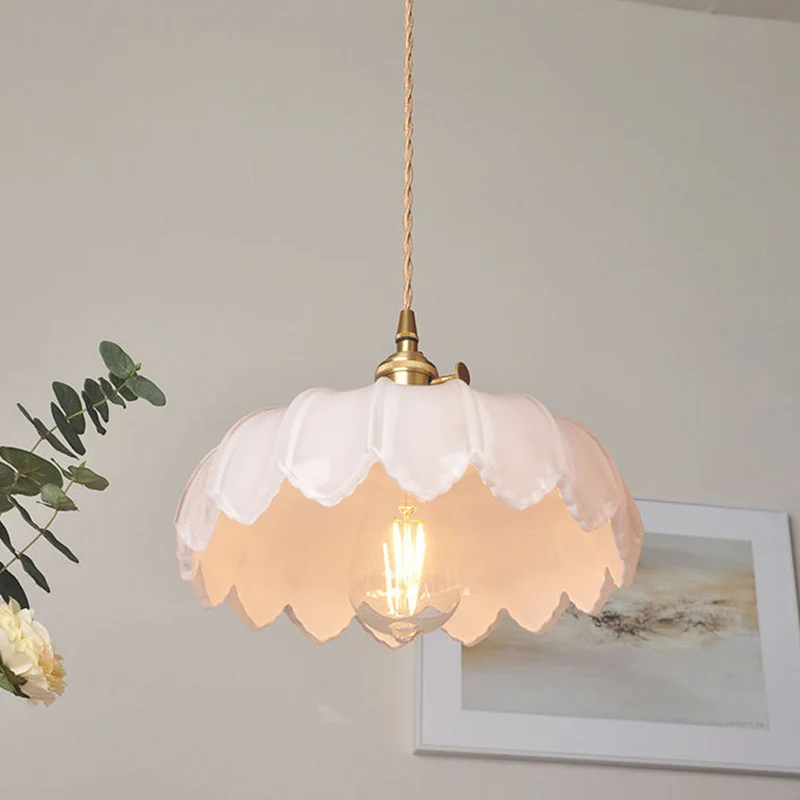 Hanglamp Glas Vintage Bloem Groen Koper 25cm Pendellamp Retro Woonkamer Eetkamer Romantisch | Sansoti