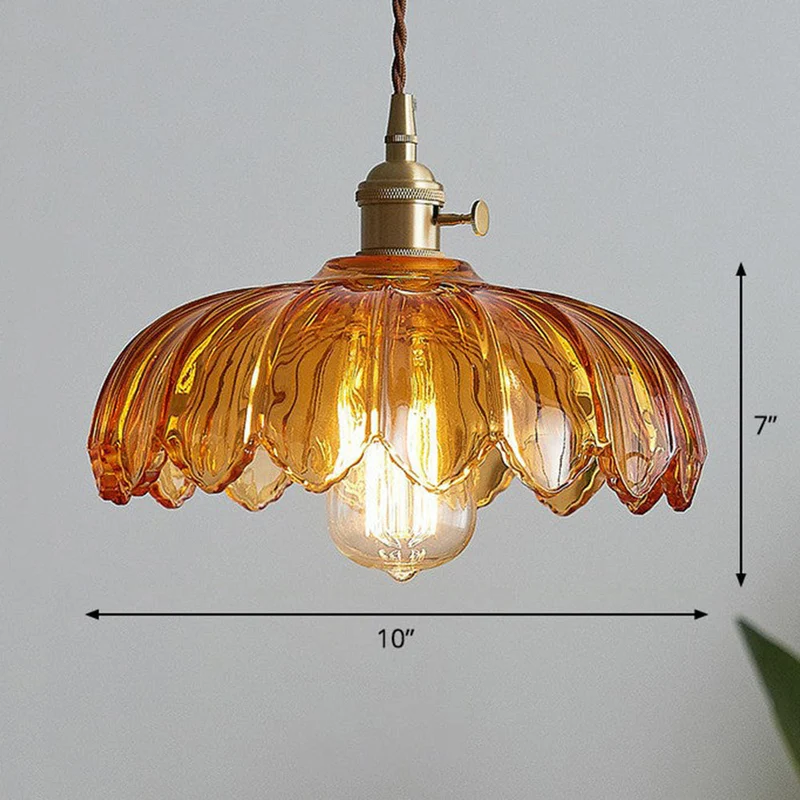 Hanglamp Glas Vintage Bloem Groen Koper 25cm Pendellamp Retro Woonkamer Eetkamer Romantisch | Sansoti