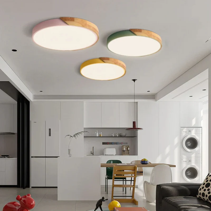 Plafondlamp Rond Hout Scandinavisch LED Warm Licht Acryl Natuurlijk Design | Sansoti