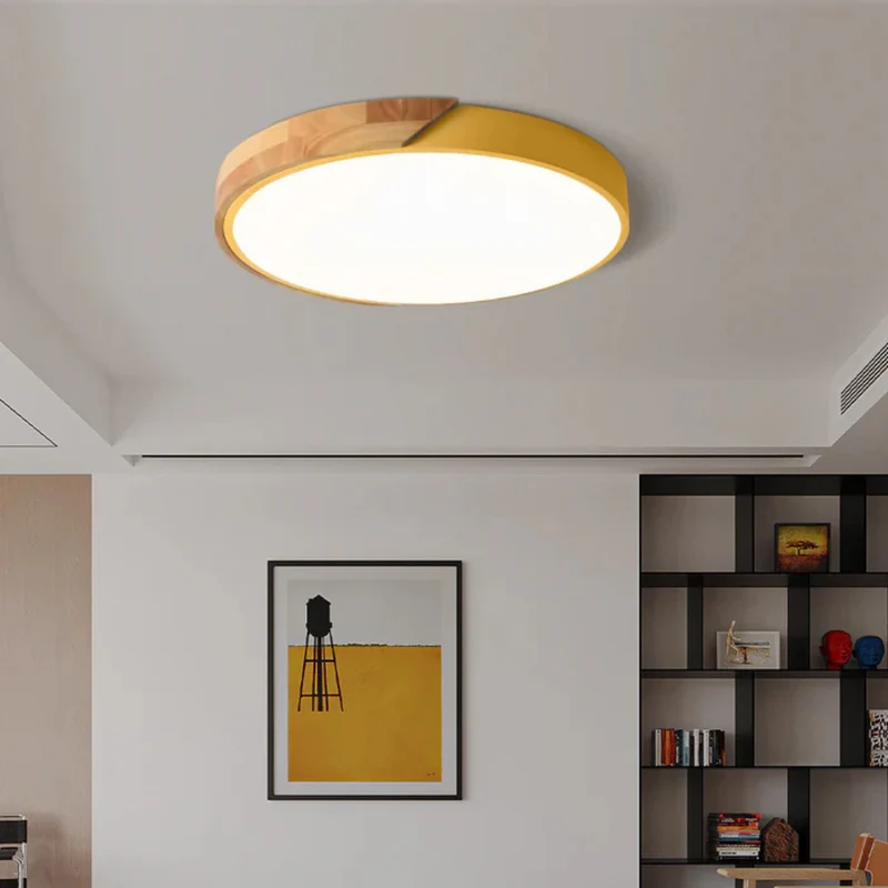 Plafondlamp Rond Hout Scandinavisch LED Warm Licht Acryl Natuurlijk Design | Sansoti