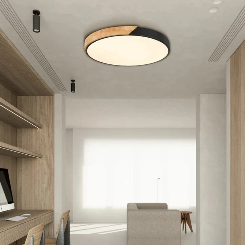 Plafondlamp Rond Hout Scandinavisch LED Warm Licht Acryl Natuurlijk Design | Sansoti