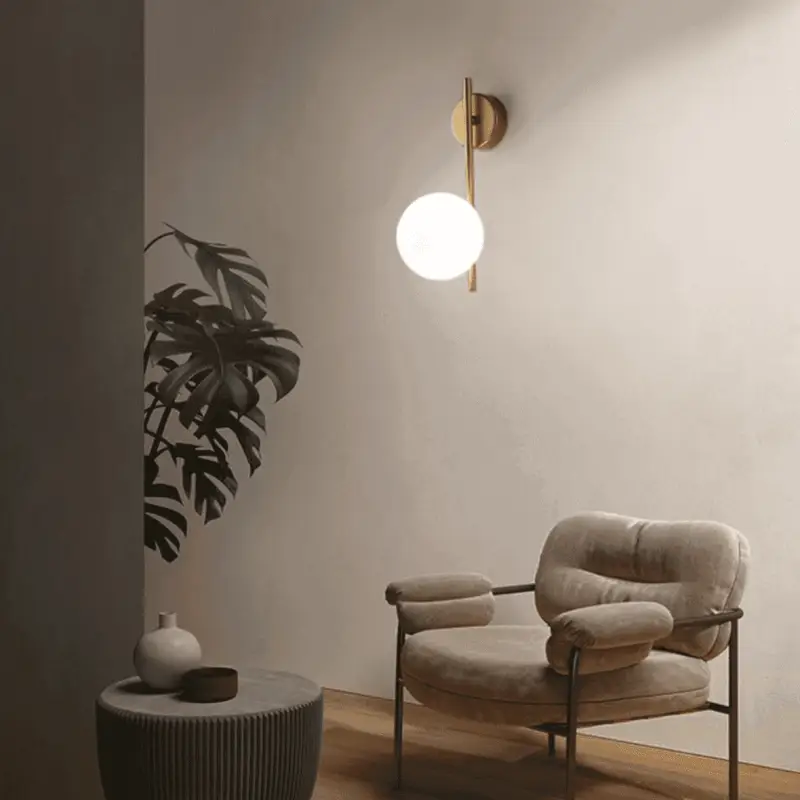 Wandlamp Bol Glas Industrieel Zwart Goud E27 15x58cm Verstelbaar Woonkamer Slaapkamer | Sansoti