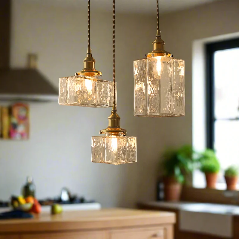 Hanglamp Glas Retro Textuur Vintage Messing E27 Keuken Eiland | Sansoti