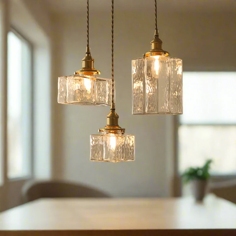 Hanglamp Glas Retro Textuur Vintage Messing E27 Keuken Eiland | Sansoti