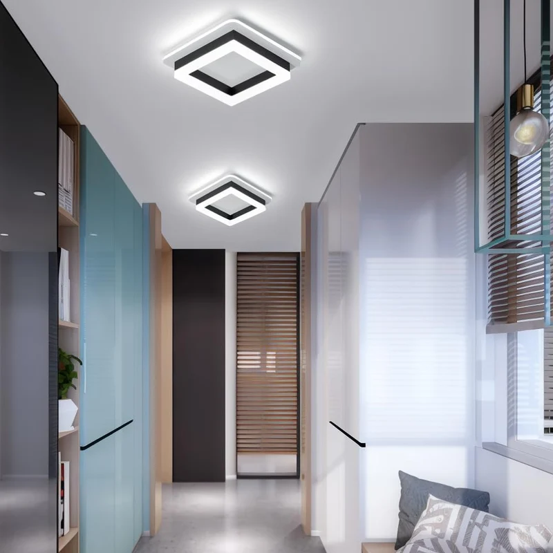 Plafondlamp Vierkant LED Modern Metaal En Acryl Flush Mount Design | Sansoti